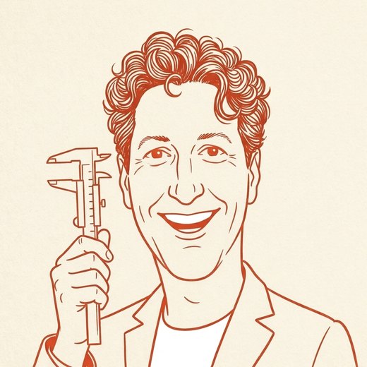 Andreas Lerch als Zeichnung, mit Messschieber